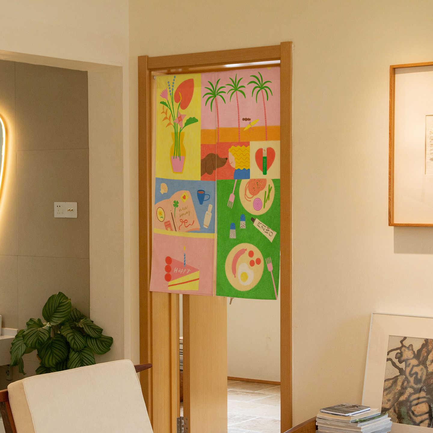 Commercial Window Printing - VIKAMA El Çizimi Tropikal Noren Kapı