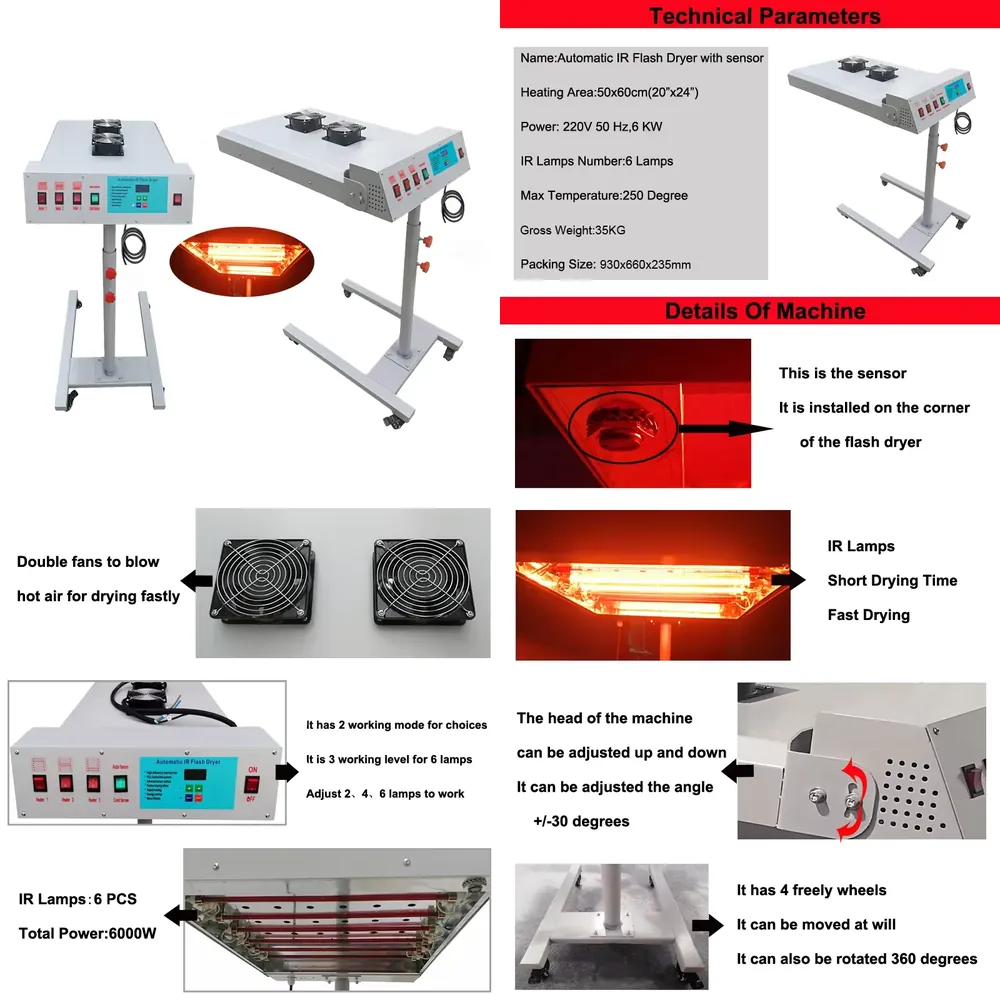 Flash Dryer Screen Print - 360 Derece Dönebilen 6000W Otomatik Tişört